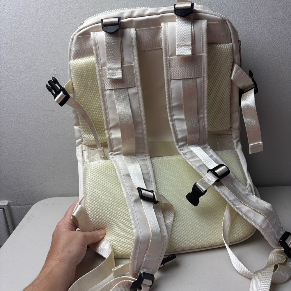 Unisex cream backpack, NWT, shoe pocket, travel, gym, laptop pocket, school - Picture 3 of 10